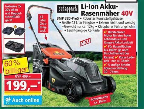 Scheppach Li ion Akku rasenmäher 40v Angebot bei NORMA 1Prospekte de