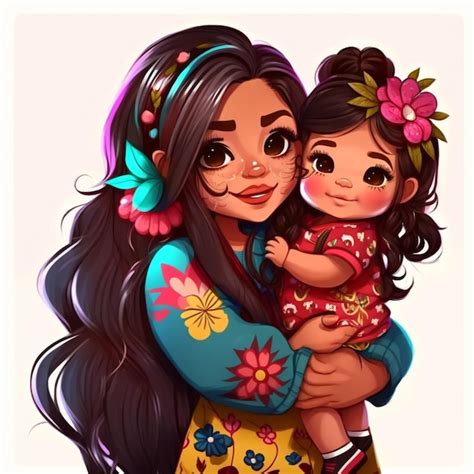 Premium Photo A Cartoon Drawing Of A Woman Holding A Baby Girl
