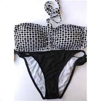Black And White Bralette Bikini Top With String Bikini Bottom Size M Property Room