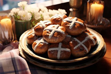 A Traditional Hot Cross Bun Easter Time Sweet Treat Stock Illustration Illustration Of Raisin