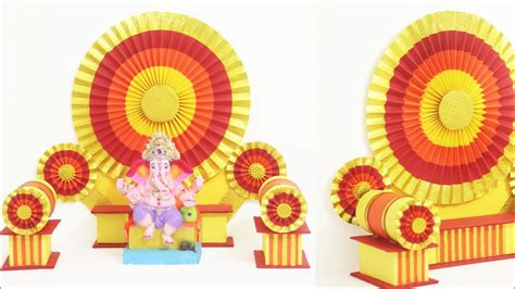 गणपती डेकोरेशन 2022 Ganpati Decoration With Easy Paper Rosette Eco Friendly Makhar Ideas