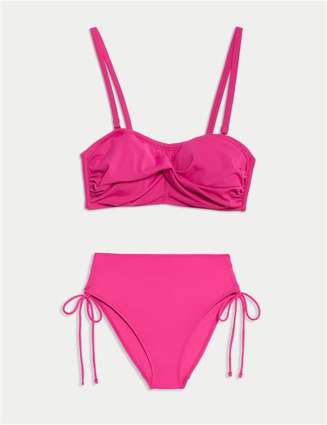 Padded Twist Front Bandeau Bikini Set M S