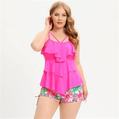 Maillots de Bain Femmes 2 Pieces à Volants Vintage Plage Floral Slim Bikini Set Rose Rose