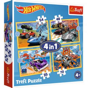 Trefl 34627 Puzzles 4in1 Hot Wheels vehicles Mattel Hot Wheels Игры