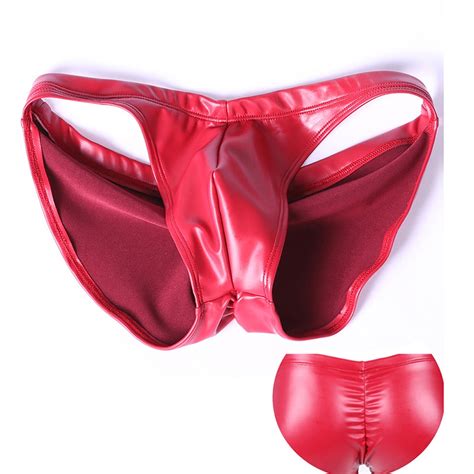 Kimidress Men Tight Stretch PU Leather Thong Bikini Bulge Pouch G String Briefs Underpants