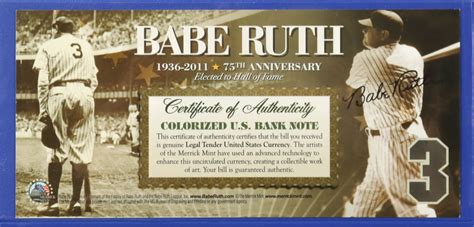 Babe Ruth Genuine Legal Tender U S Two Dollar Bill Commemorative Bank Note With Display