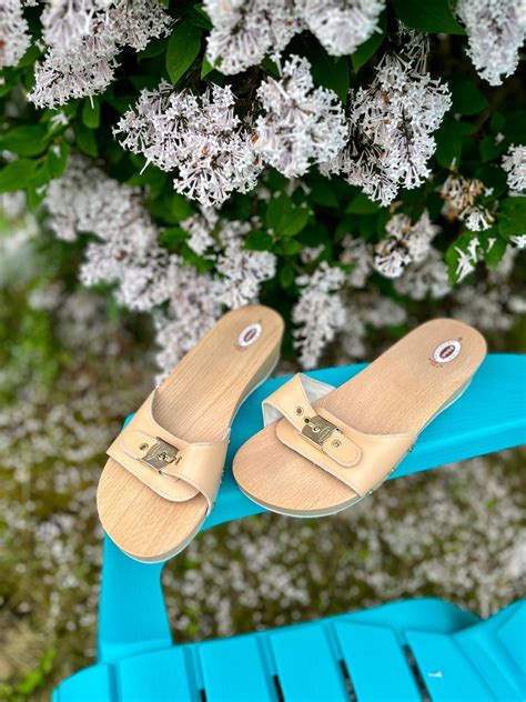 Vintage Dr Scholl S Original Wood Heel Slides Nude Made In Italy Size Etsy