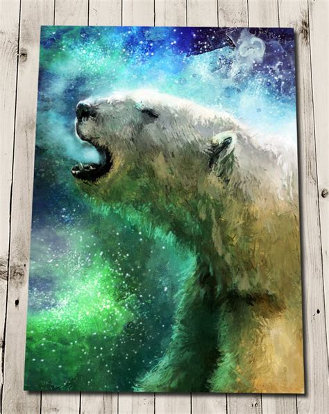 Polar Bear Art Print Arctic Print Northern Lights Art Aurora Borealis