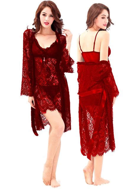 Amelia Women S Lingerie Baby Doll Kimono Lace Nightgown Robe G String Piece Set Walmart