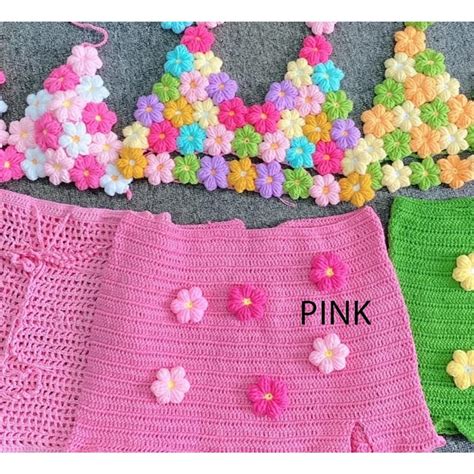 Handmade Crochet Flower Bikini Set Boho Two Piece Swimsuit With Chest