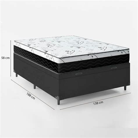 Cama Box Baú Casal 138 Tecido Sintético Preto Colchão Espuma D33