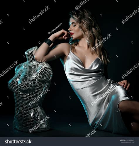 Sexy Blonde Woman Silk Silver Dress Stock Photo 1997689007 Shutterstock