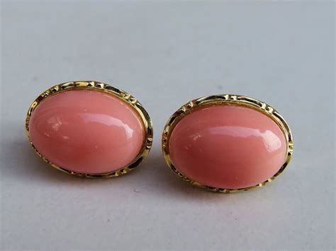 14k Gold Coral Cabochon Earrings Angel Skin Coral Cabochons Etsy