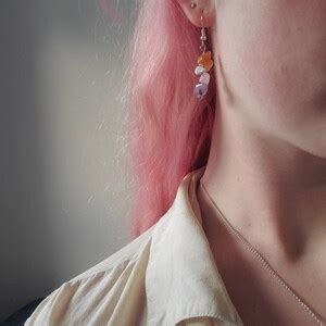 Lesbian Flag Raw Crystal Drop Earrings And Necklace Lgbtqplus Pride Stacked Gemstone Chip