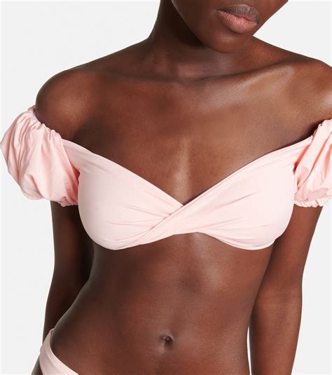 Puff Sleeve Bikini Top In Pink Giambattista Valli Mytheresa