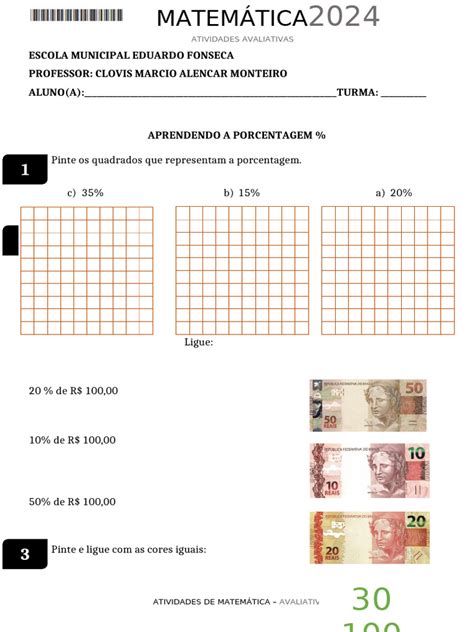 Atividade De Porcentagem Adaptada - Atividades de Porcentagem Adaptadas | PDF