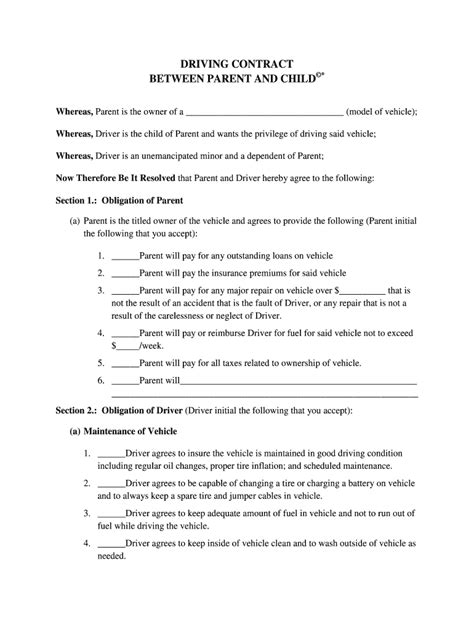 Driving Contract Template Fill Out And Sign Online Dochub