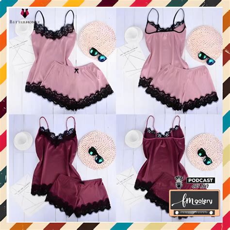 Jual Fm Galery Lingerie Set Cami Seksi Baju Tidur Wanita Import Sleepwear Bahan Silk