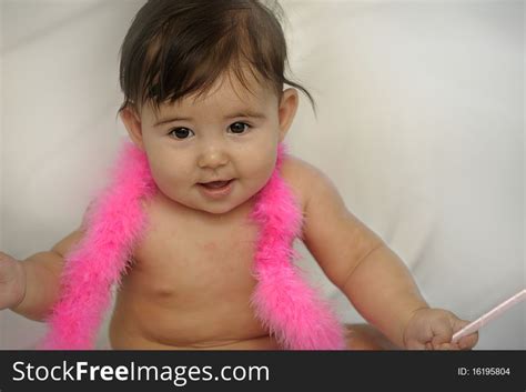 Naked Baby Girl Sitting And Smiling With Pink Free Stock Images Photos 16195804