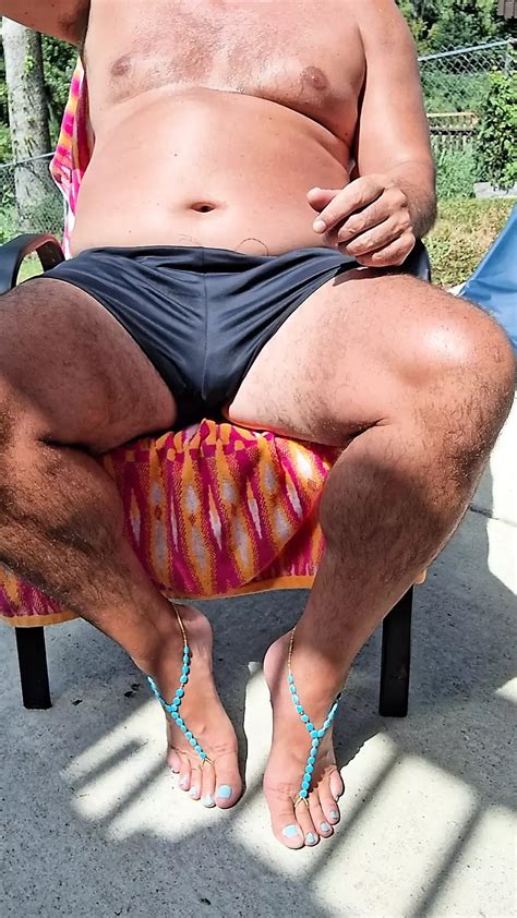 Sitting In My Back Yard Getting A Tan While Showing Off My Cock And Gf S Barefoot Sandals Gay