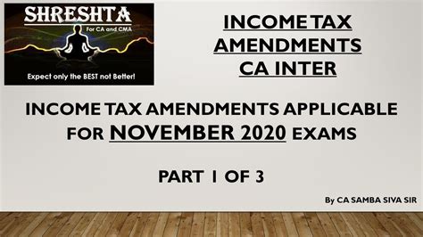 PART 1 OF 3 INCOME TAX AMENDMENTS NOV 2020 EXAMS BY CA SAMBA SIVA