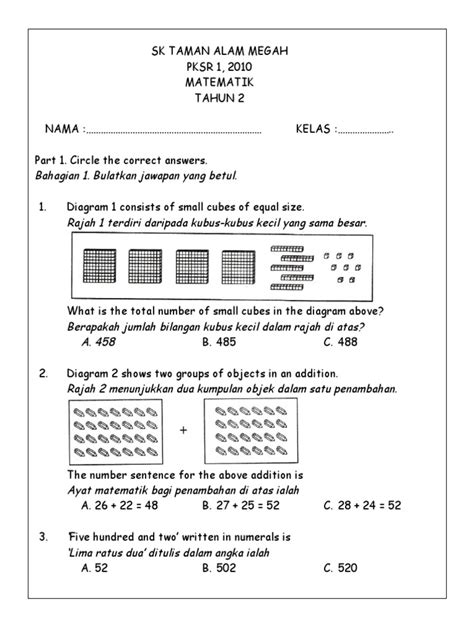 Soalan Matematik Tahun 2 Pdf