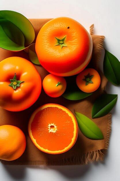 Premium Photo Orange Fresh Tangerines With Green Leaves In Brown