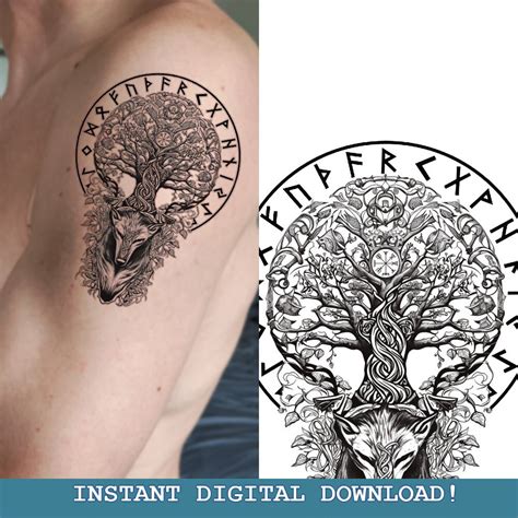 Fenrir With Yggdrasil Tattoo Design Instant Digital L Download | Norse ...