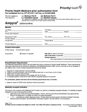 Fillable Online Ampyra Prior Authorization Form Request Prior