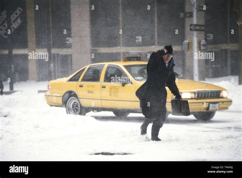 1996 Businessman Walking To Work In Blizzard Nyc Stock Photo Alamy