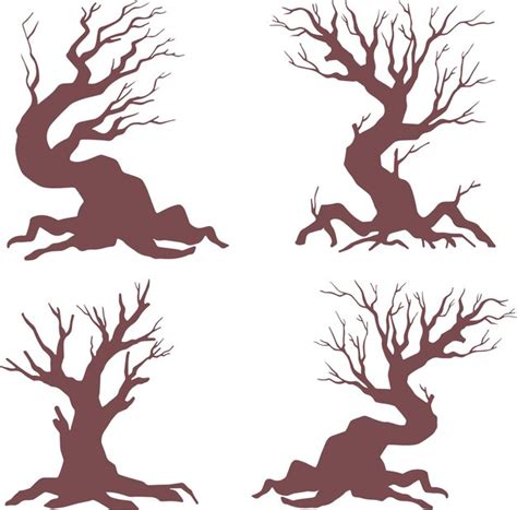 Premium Vector Icon Set Of Dry Naked Branch Dead Tree Oak Wood Silhouette Scary Halloween