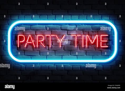 The Party Time Neon Sign Illustration On A Dark Background Stock Photo