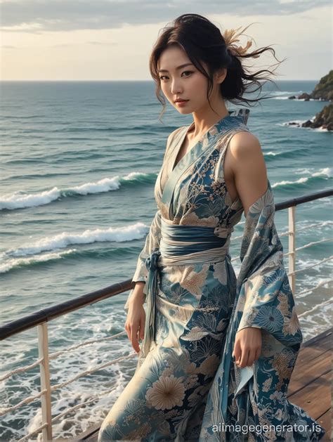 Glamorous Japanese Model With Perfect Proportions At Oceanfront Closeup