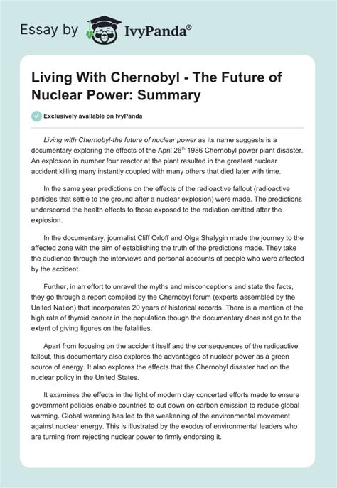 Living With Chernobyl The Future Of Nuclear Power Summary 564 Words