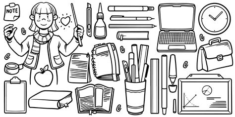 Hand Drawing Of Teacher Equipment Set Isolated On White Background
