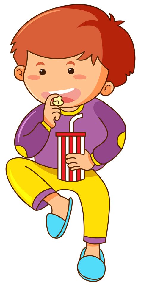 Little Boy Eating Snack And Drinking Soda 559547 Vector Art At Vecteezy