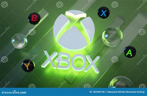 Зарево логотипа серии X Xbox вокруг кнопки джойстика на зеленом фоне ...
