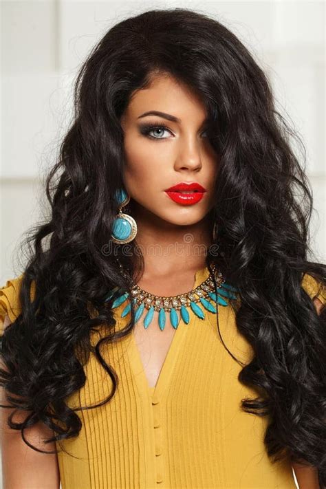 Brunette Jewelry Model Beautiful Woman Portrait Brunette Woman With Long Smooth Hair And