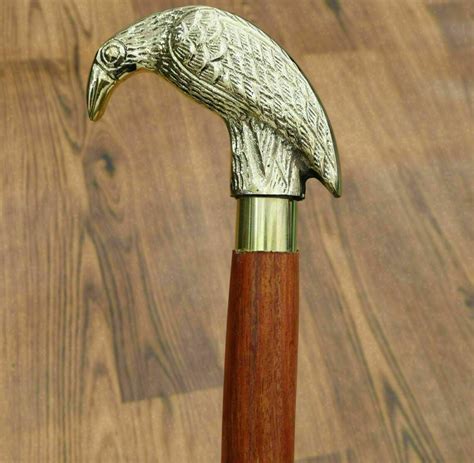 Vintage Style Brass Crow Head Handle Wooden Walking Stick Victorian