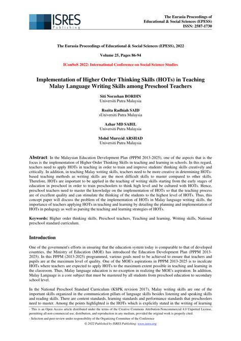 Pdf Implementation Of Higher Order Thinking Skills Hots In Teaching
