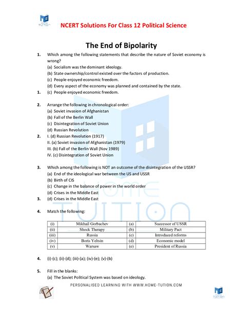 NCERT Solutions For Class 12 Political Science Chapter 2 The End Of