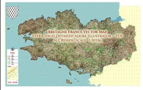 _Bretagne France PDF Vector Map exact extra detailed All Roads Cities ...