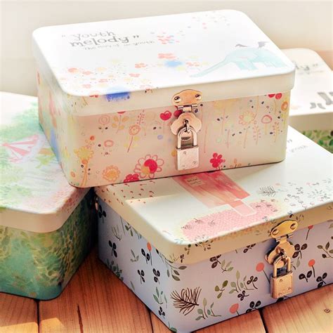 Cute Youth Melody Tinplate Iron Tin Rectangle Storage Box Container