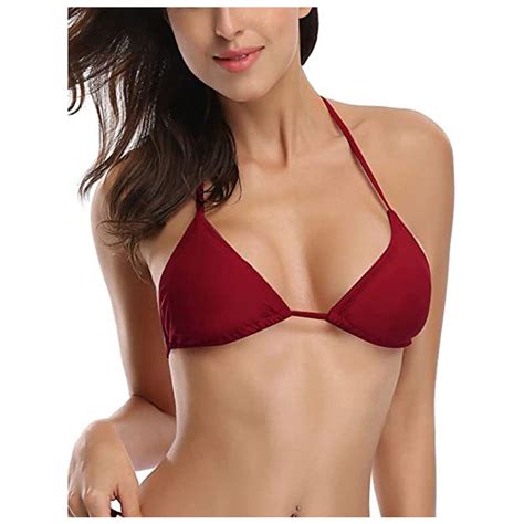 Ovticza Women Bikini Top Halter V Neck Wrap Front Swimsuit Top Solid