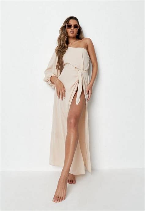 Missguided Cream Cheesecloth One Shoulder Beach Cover Up Maxi Dress