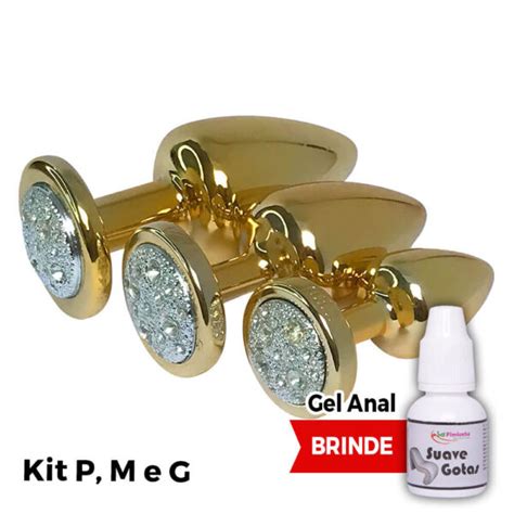 Kit Plug Anal Tamanhos P M E G Prata Dourado Pedra Prata