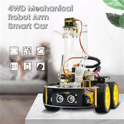 Keyestudio mecânica 4wd robô braço carro kit para arduino robô carro