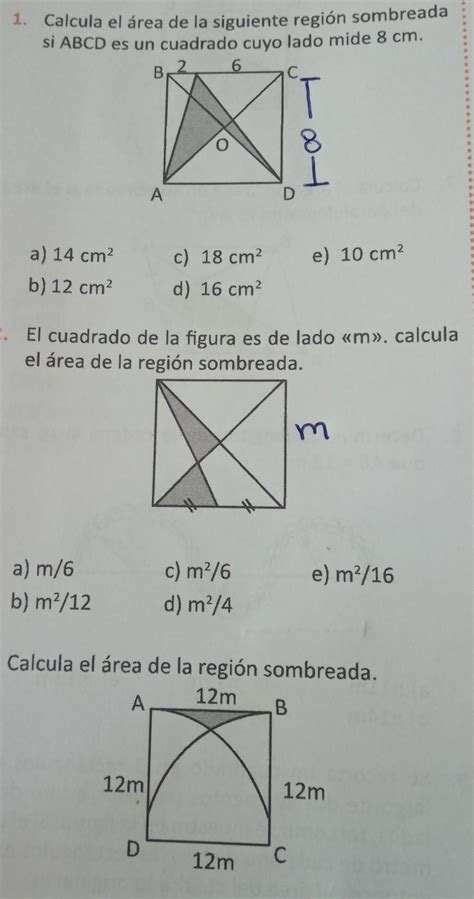 Calcula El Rea De La Siguiente Regi N Sombreada Si Abcd Es Un Cuadrado