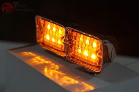 Chrome Rectangle Amber Led Park Lights Turn Signal Hot Rat Street Rod Truck