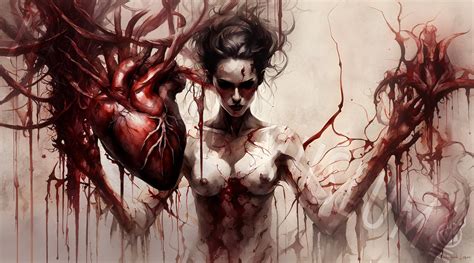 Nude Woman Dark Women Blood Hearts Abstract Bloody Portrait Ethereal